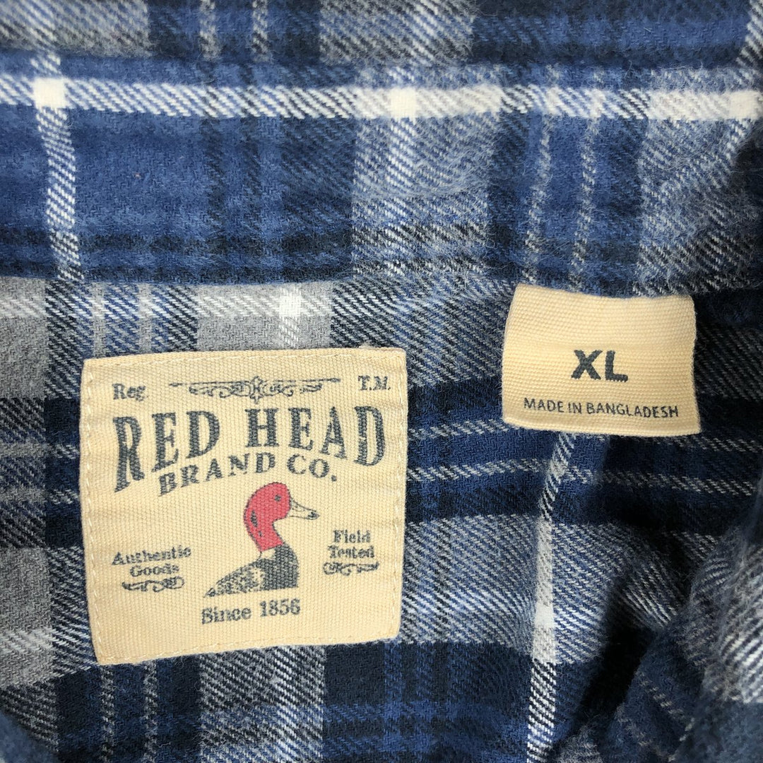 RED HEAD Long-Sleeve Button-Down Light Flannel Check Shirt, Men's Size XL (approx.) cotton blue type Vintage Second Hand