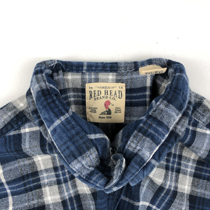 RED HEAD Long-Sleeve Button-Down Light Flannel Check Shirt, Men's Size XL (approx.) cotton blue type Vintage Second Hand