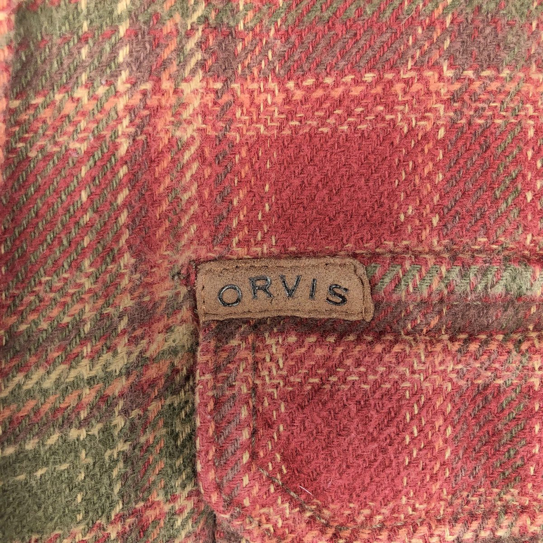 ORVIS Long Sleeve Flannel Check Shirt, Men's Size L cotton red type Vintage Second Hand