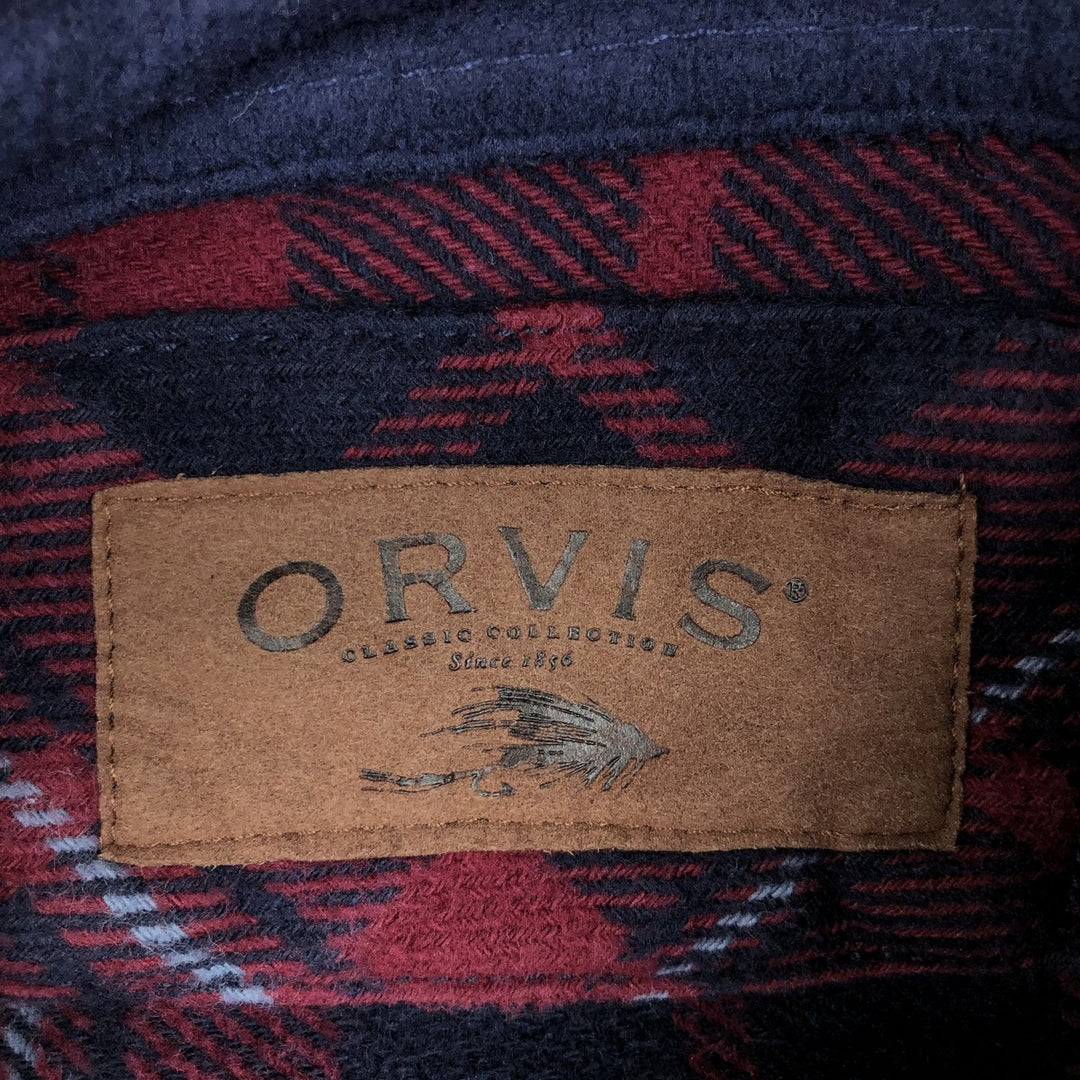 Orvis Long Sleeve Flannel Check Shirt, Men's XXL cotton red type Vintage Second Hand