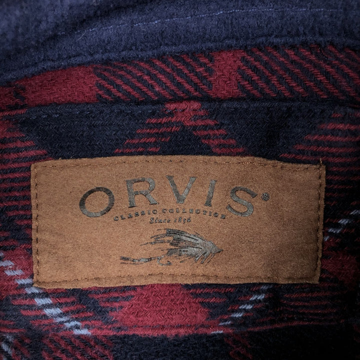 Orvis Long Sleeve Flannel Check Shirt, Men's XXL cotton red type Vintage Second Hand