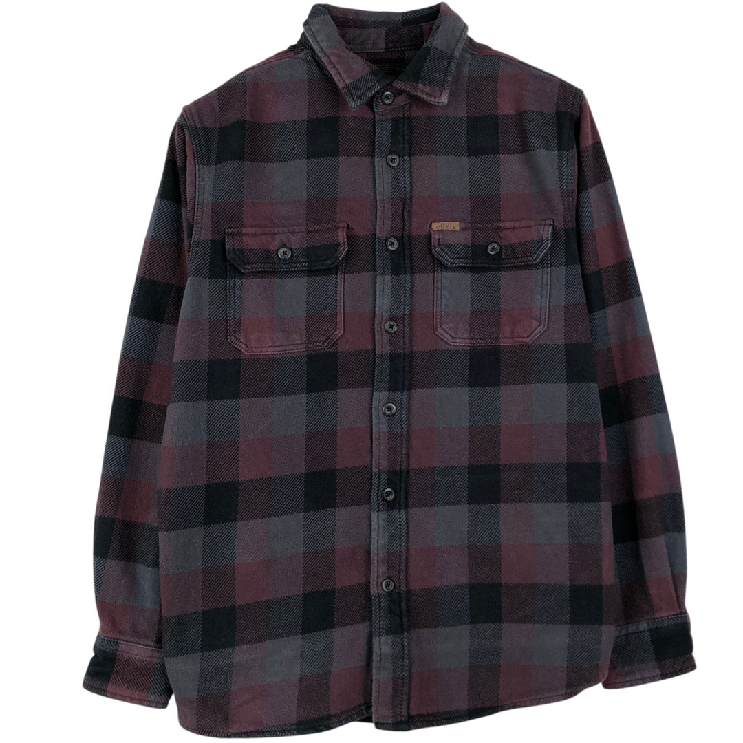 ORVIS Long Sleeve Heavy Flannel Check Shirt, Men's Size M cotton purple type Vintage Second Hand