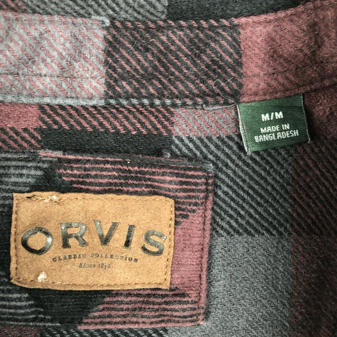 ORVIS Long Sleeve Heavy Flannel Check Shirt, Men's Size M cotton purple type Vintage Second Hand