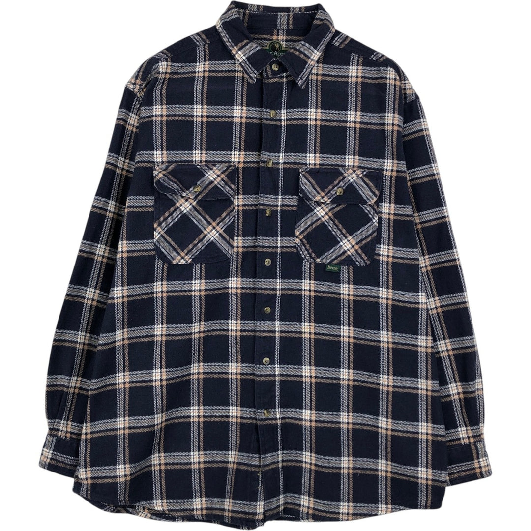 90'S Berne Apparel Long-Sleeve Heavy Flannel Check Shirt, Men's Size XL (Equivalent), Vintage unclear navy blue type Vintage Second Hand