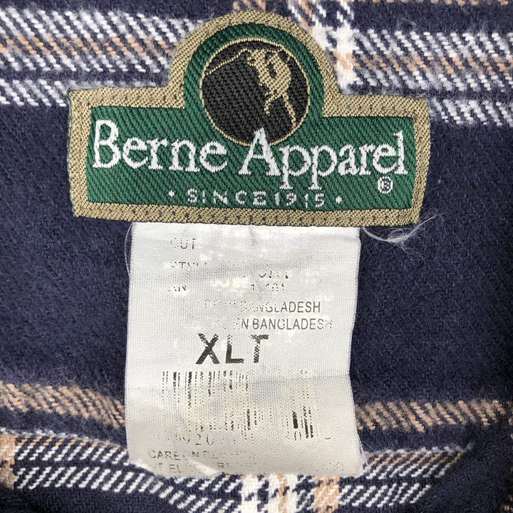 90'S Berne Apparel Long-Sleeve Heavy Flannel Check Shirt, Men's Size XL (Equivalent), Vintage unclear navy blue type Vintage Second Hand