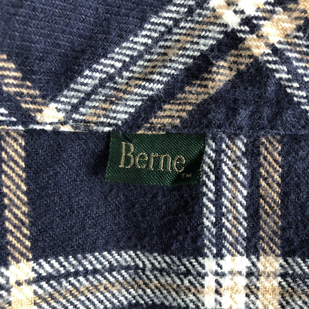 90'S Berne Apparel Long-Sleeve Heavy Flannel Check Shirt, Men's Size XL (Equivalent), Vintage unclear navy blue type Vintage Second Hand