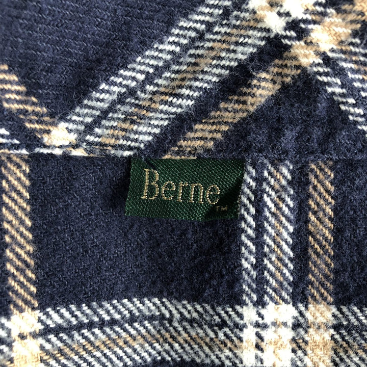 90'S Berne Apparel Long-Sleeve Heavy Flannel Check Shirt, Men's Size XL (Equivalent), Vintage unclear navy blue type Vintage Second Hand