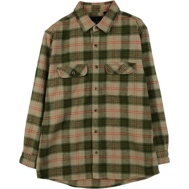 FIELD and STREAM Long Sleeve Heavy Flannel Check Shirt, Men's Size M cotton Khaki type sage green Vintage Second Hand