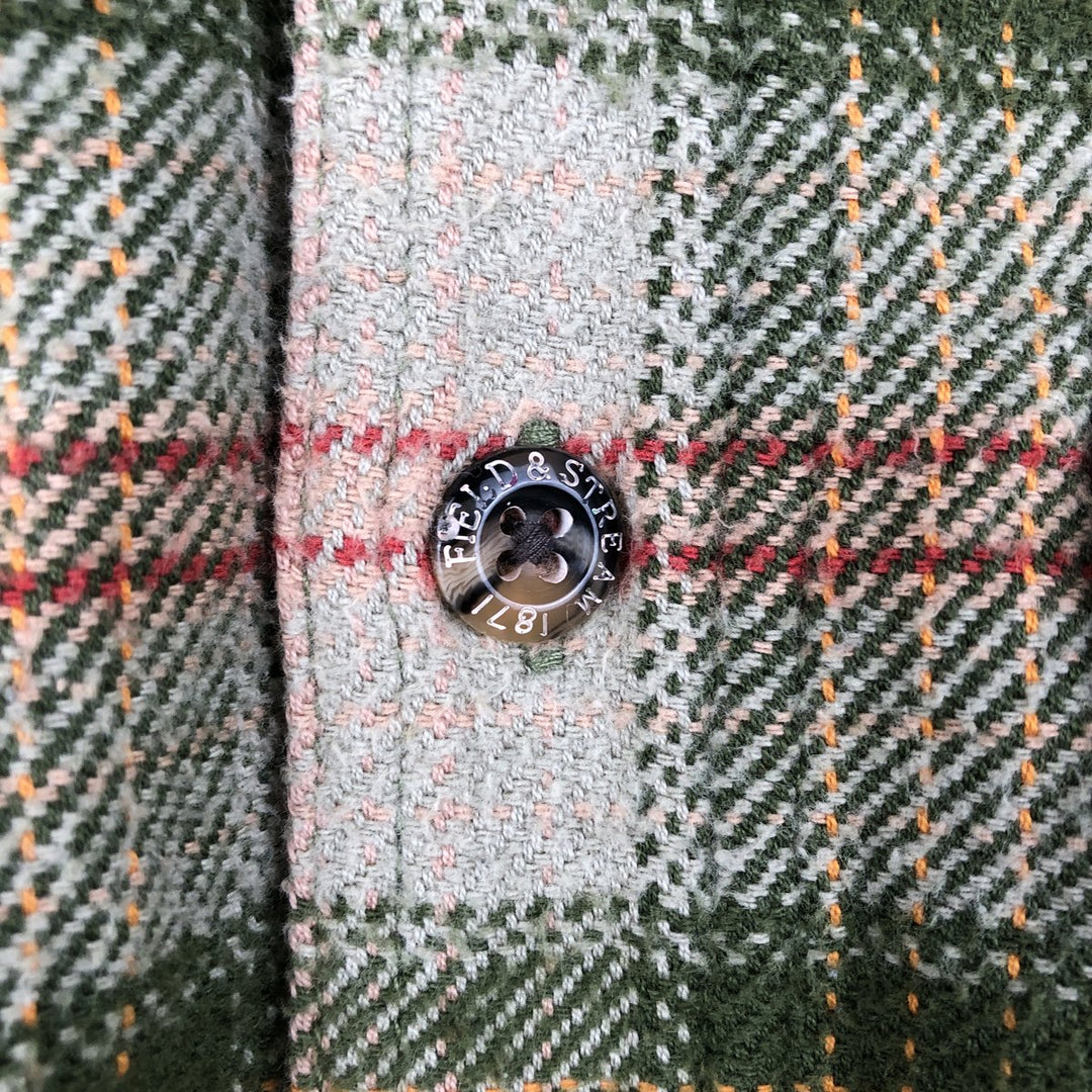 FIELD and STREAM Long Sleeve Heavy Flannel Check Shirt, Men's Size M cotton Khaki type sage green Vintage Second Hand
