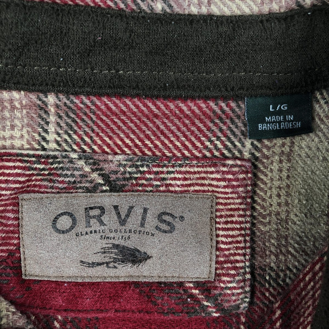 ORVIS Ombre Check Long Sleeve Heavy Flannel Check Shirt, Men's Size L cotton red type Vintage Second Hand