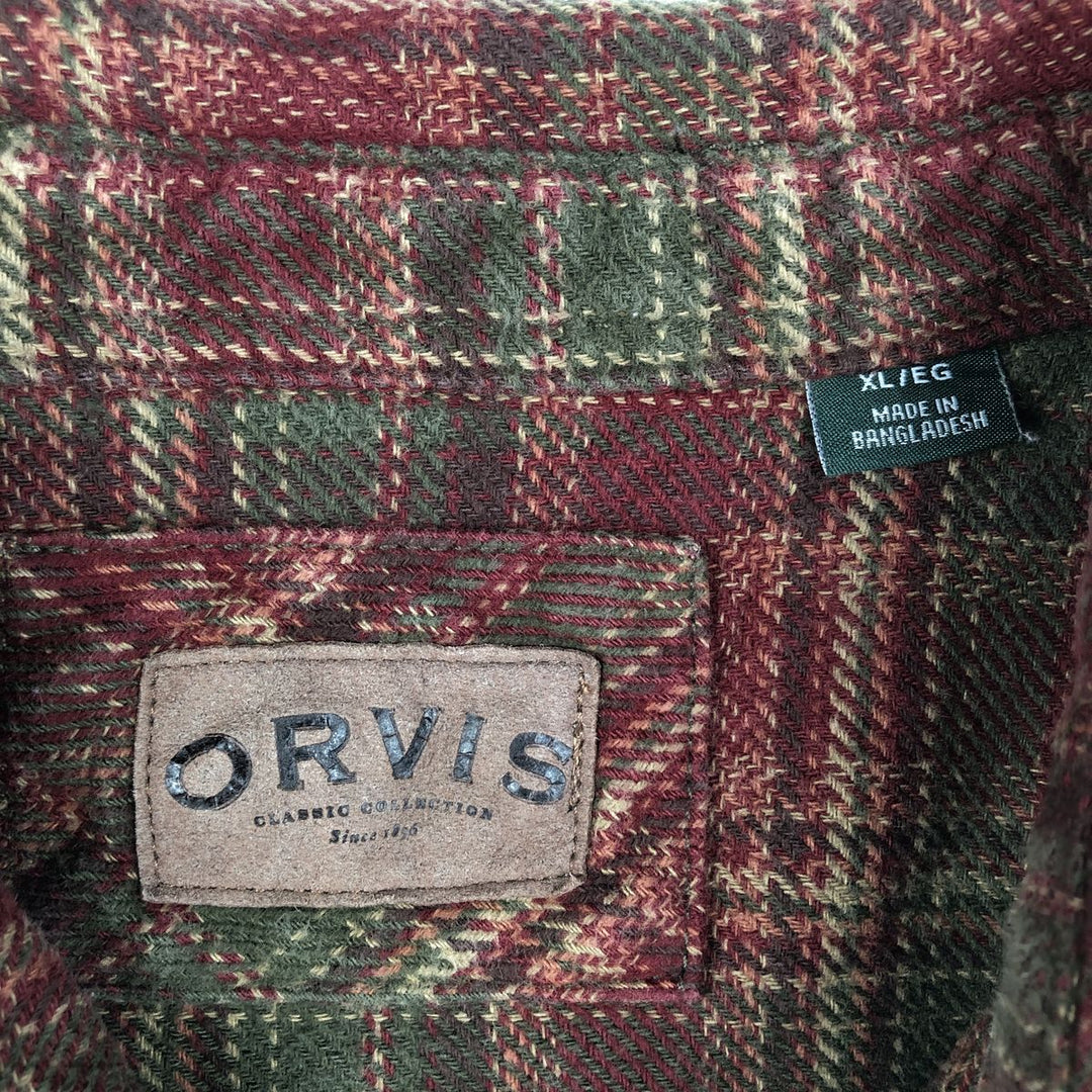 ORVIS Long Sleeve Heavy Flannel Check Shirt, Men's XL cotton red type Vintage Second Hand