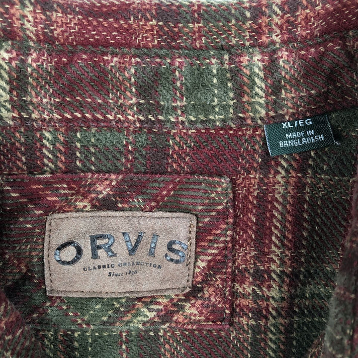 ORVIS Long Sleeve Heavy Flannel Check Shirt, Men's XL cotton red type Vintage Second Hand