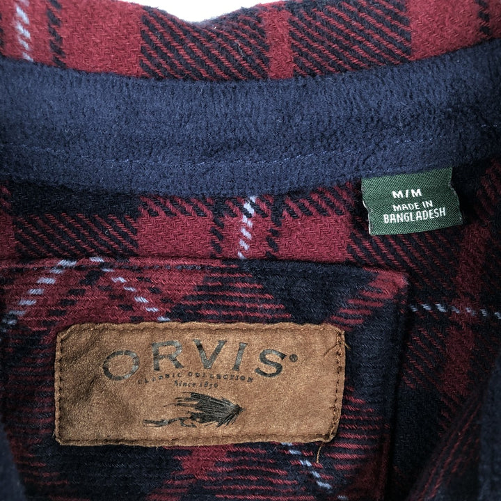 ORVIS Long Sleeve Heavy Flannel Check Shirt, Men's Size M cotton red type Vintage Second Hand