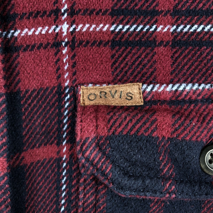ORVIS Long Sleeve Heavy Flannel Check Shirt, Men's Size M cotton red type Vintage Second Hand