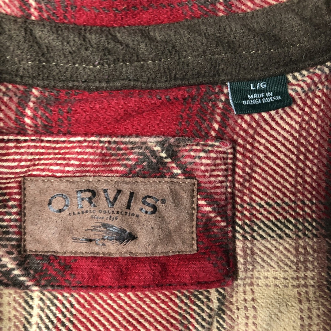 ORVIS Ombre Check Long Sleeve Flannel Check Shirt, Men's Size L cotton red type Vintage Second Hand