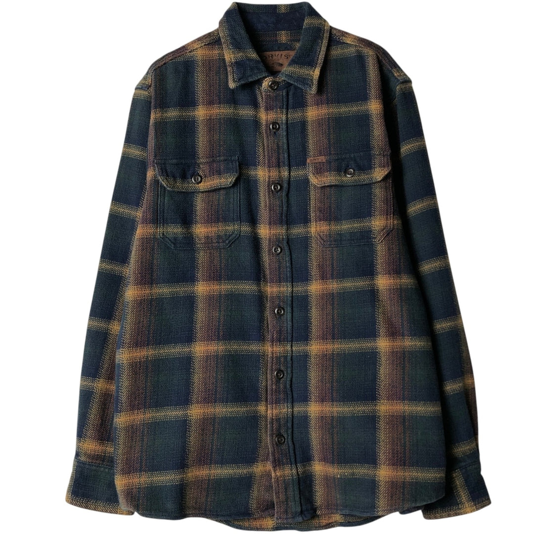 ORVIS Ombre Check Long Sleeve Flannel Check Shirt, Men's M Size cotton navy blue type Vintage Second Hand