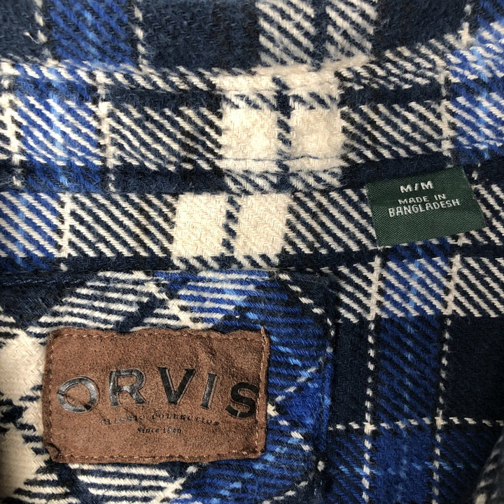 ORVIS Long Sleeve Flannel Check Shirt, Men's Size M cotton blue type Vintage Second Hand