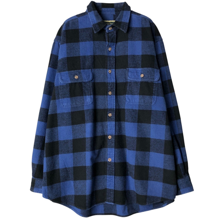 FIELD and STREAM Buffalo Check Long Sleeve Flannel Check Shirt, Men's Size L unclear blue type Vintage Second Hand