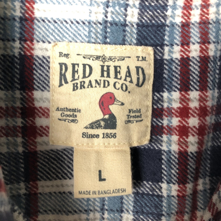 RED HEAD Long Sleeve Flannel Check Shirt, Men's Size L cotton blue type Vintage Second Hand