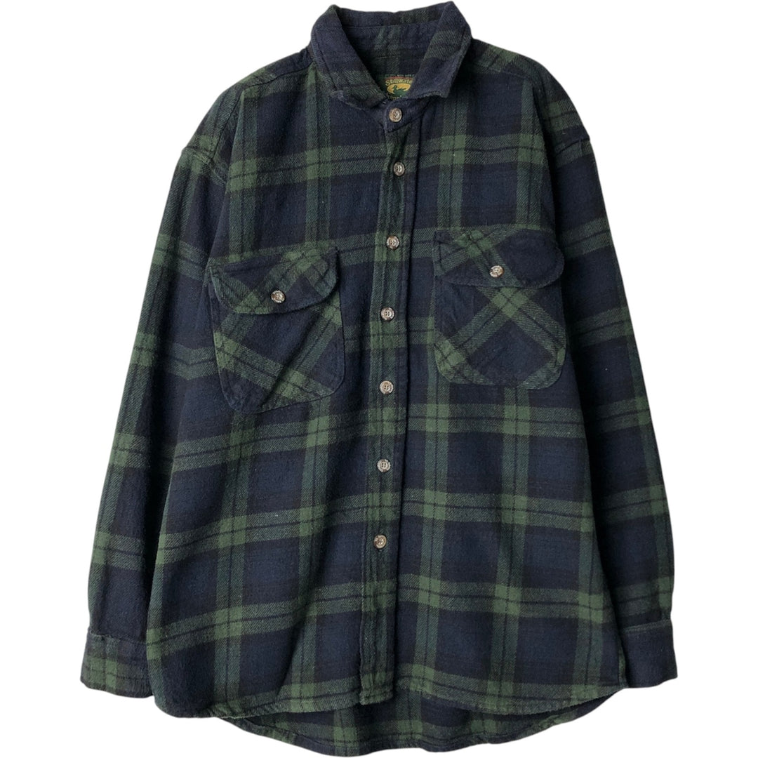 Stillwater Supply Co. Long-Sleeve Flannel Check Shirt, Men's Size L (approx.) cotton navy blue type Vintage Second Hand