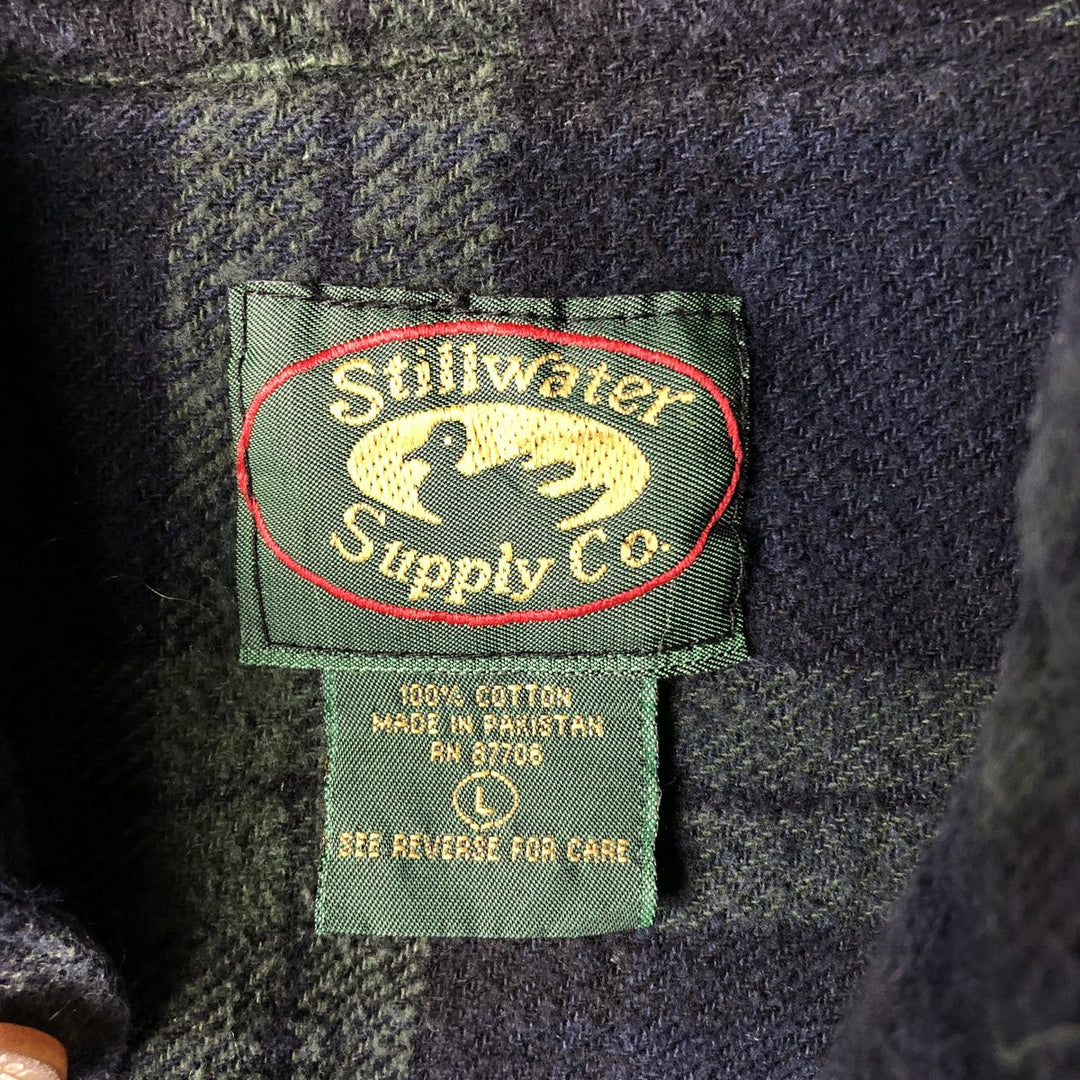 Stillwater Supply Co. Long-Sleeve Flannel Check Shirt, Men's Size L (approx.) cotton navy blue type Vintage Second Hand