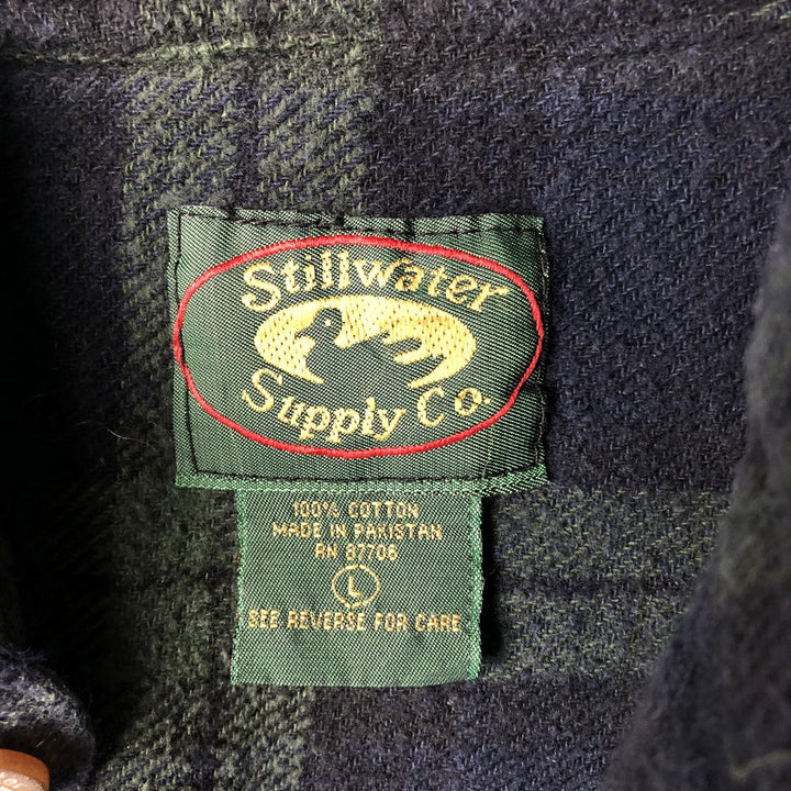 Stillwater Supply Co. Long-Sleeve Flannel Check Shirt, Men's Size L (approx.) cotton navy blue type Vintage Second Hand