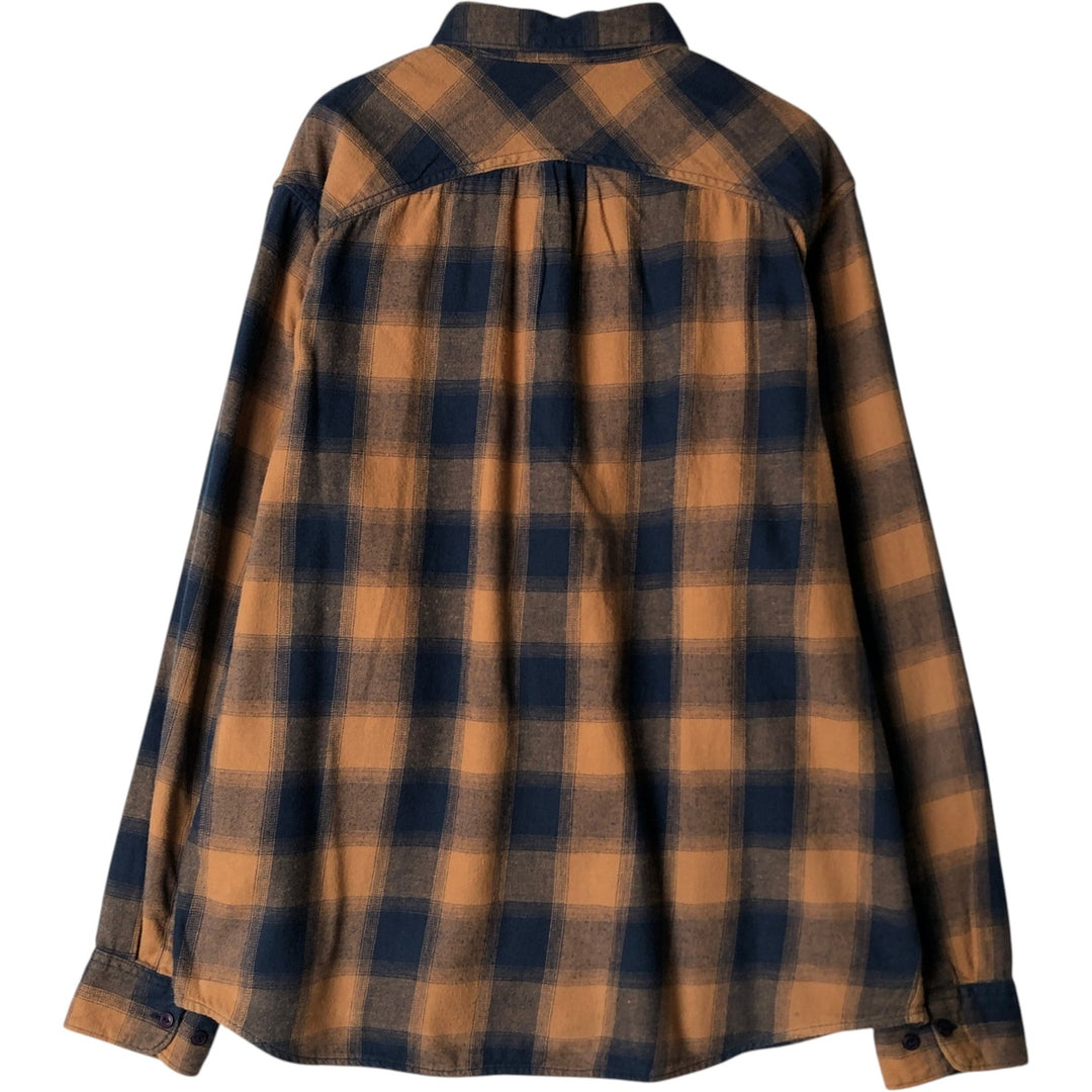 Lee Relaxed Fit Long-Sleeve Button-Down Light Flannel Check Shirt, Men's Size L (approx.) cotton ocher yellow type Vintage Second Hand