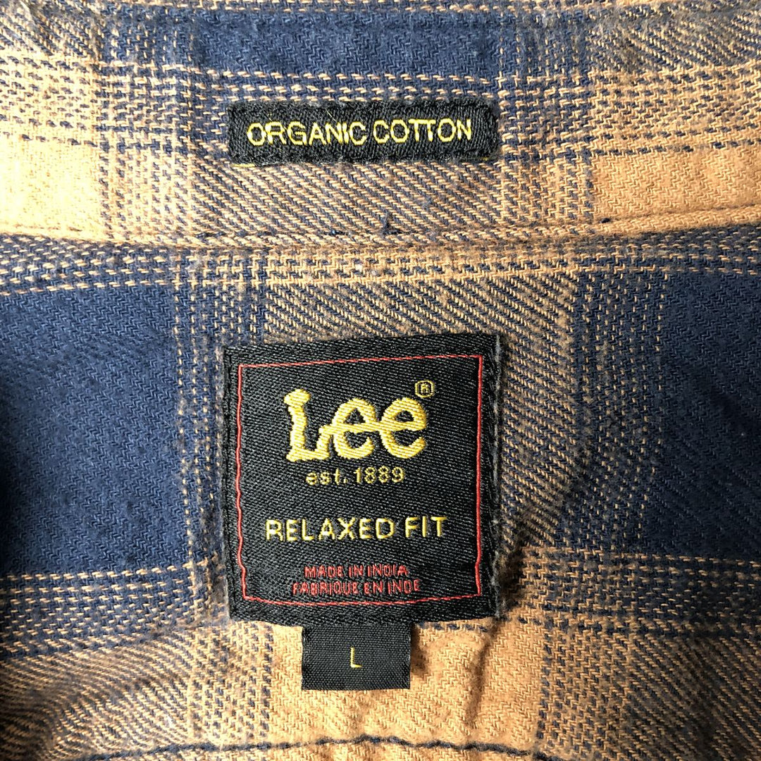 Lee Relaxed Fit Long-Sleeve Button-Down Light Flannel Check Shirt, Men's Size L (approx.) cotton ocher yellow type Vintage Second Hand