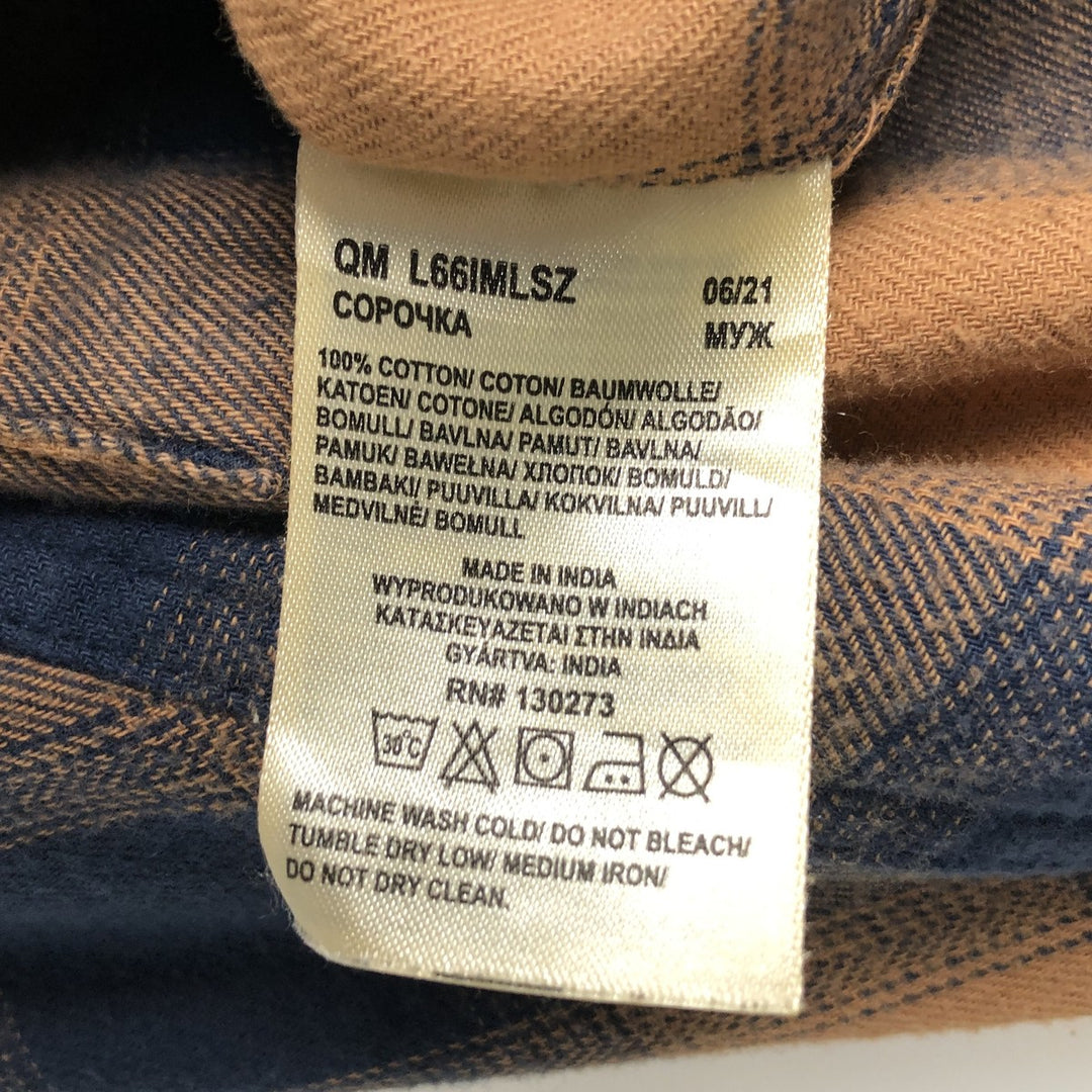 Lee Relaxed Fit Long-Sleeve Button-Down Light Flannel Check Shirt, Men's Size L (approx.) cotton ocher yellow type Vintage Second Hand