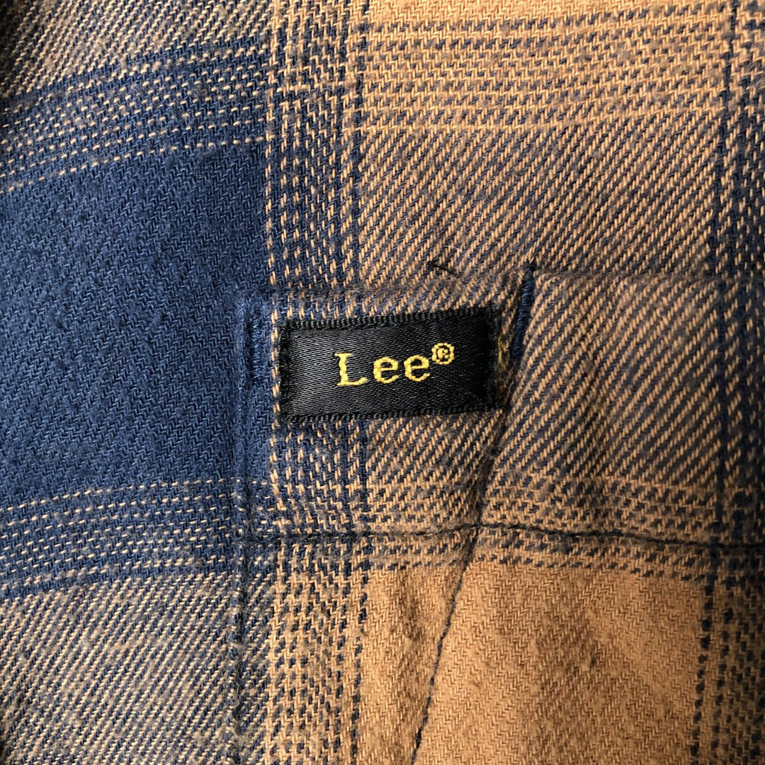 Lee Relaxed Fit Long-Sleeve Button-Down Light Flannel Check Shirt, Men's Size L (approx.) cotton ocher yellow type Vintage Second Hand