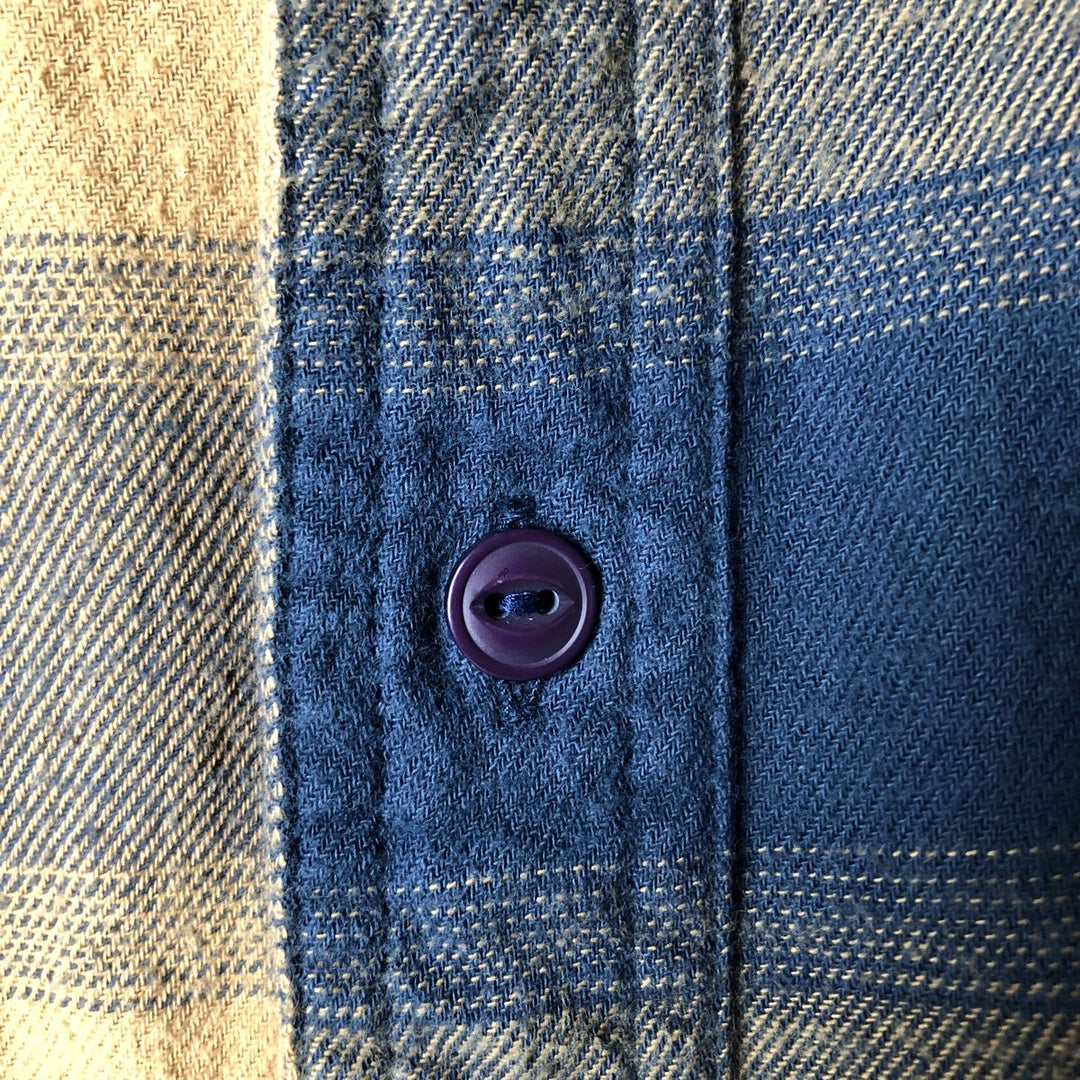 Lee Relaxed Fit Long-Sleeve Button-Down Light Flannel Check Shirt, Men's Size L (approx.) cotton ocher yellow type Vintage Second Hand