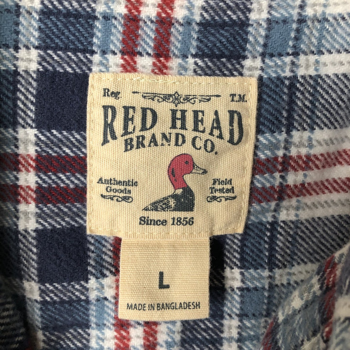 RED HEAD Long Sleeve Flannel Check Shirt, Men's Size L cotton blue type Vintage Second Hand