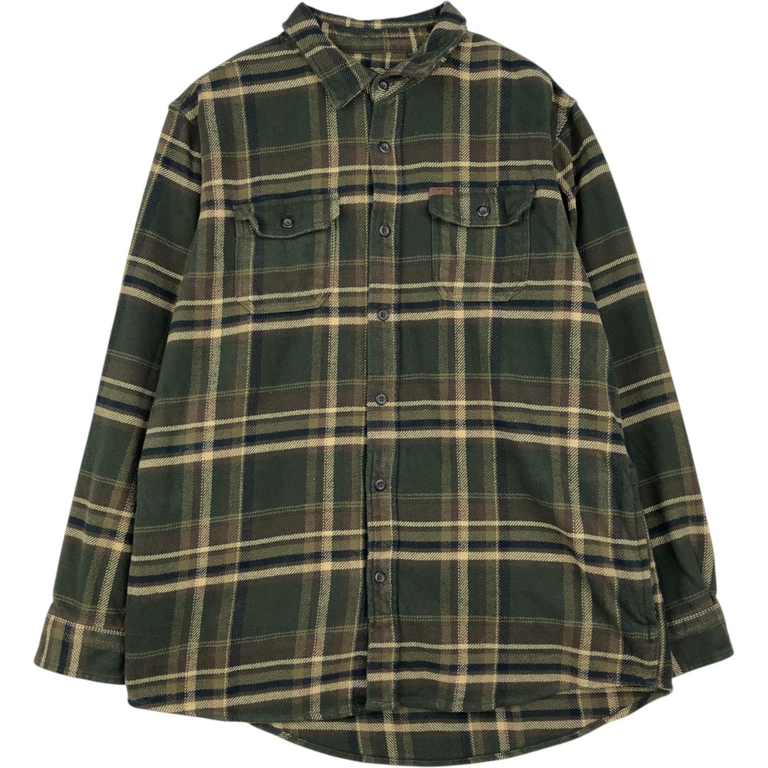 ORVIS Long Sleeve Flannel Check Shirt, Men's XL Size cotton Khaki type Vintage Second Hand