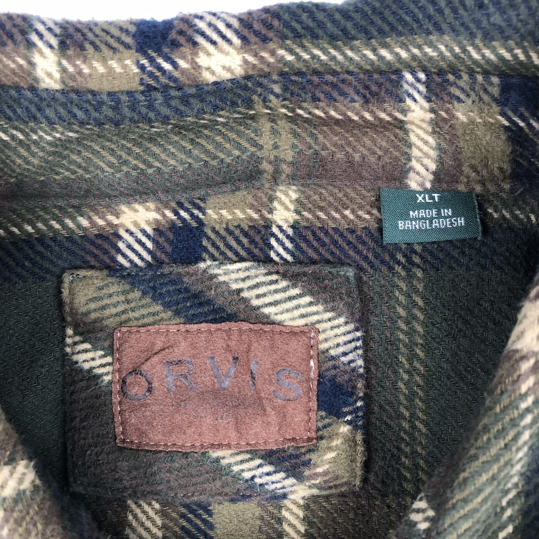 ORVIS Long Sleeve Flannel Check Shirt, Men's XL Size cotton Khaki type Vintage Second Hand