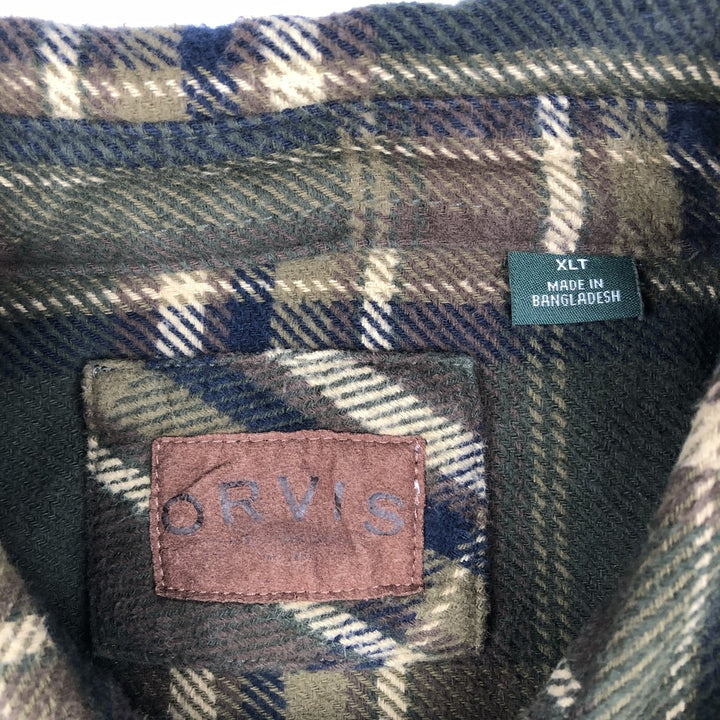 ORVIS Long Sleeve Flannel Check Shirt, Men's XL Size cotton Khaki type Vintage Second Hand