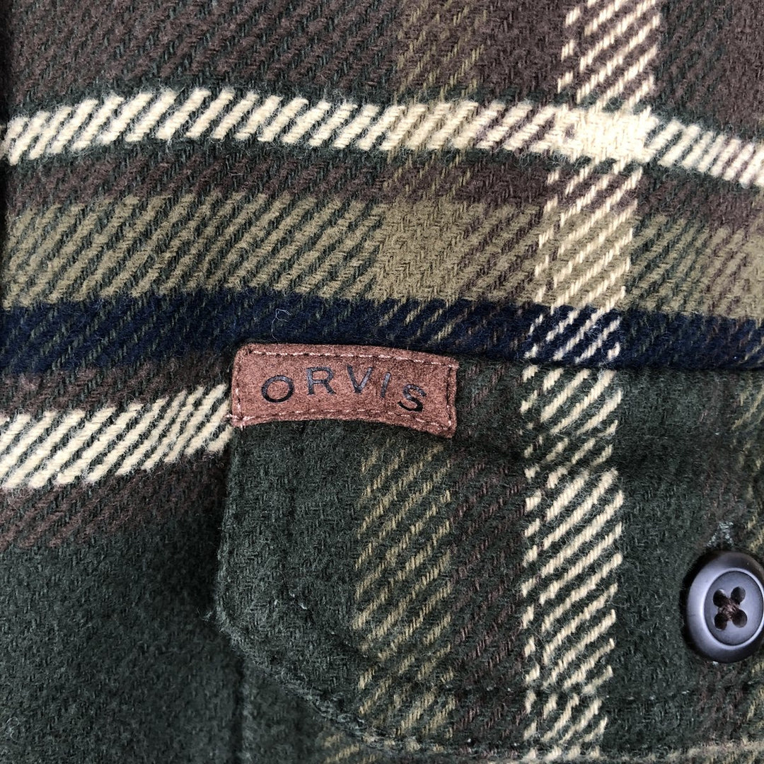 ORVIS Long Sleeve Flannel Check Shirt, Men's XL Size cotton Khaki type Vintage Second Hand