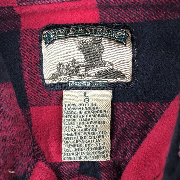 FIELD&STREAM Buffalo Check Long-Sleeve Flannel Check Shirt, Men's Size L (approx.) cotton black type Vintage Second Hand