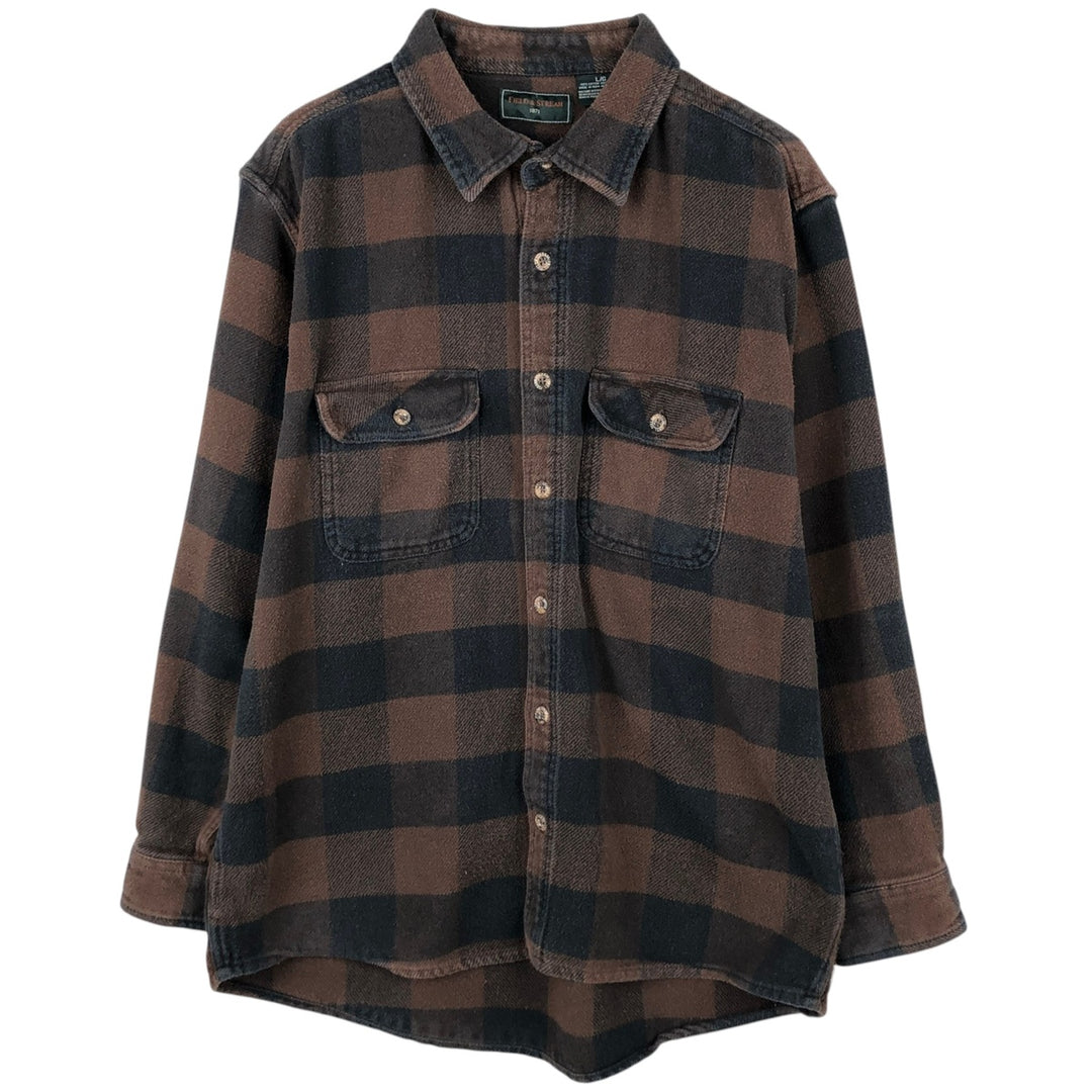 FIELD&STREAM Buffalo Check Long-Sleeve Flannel Check Shirt, Men's Size L (approx.) cotton brown type Vintage Second Hand