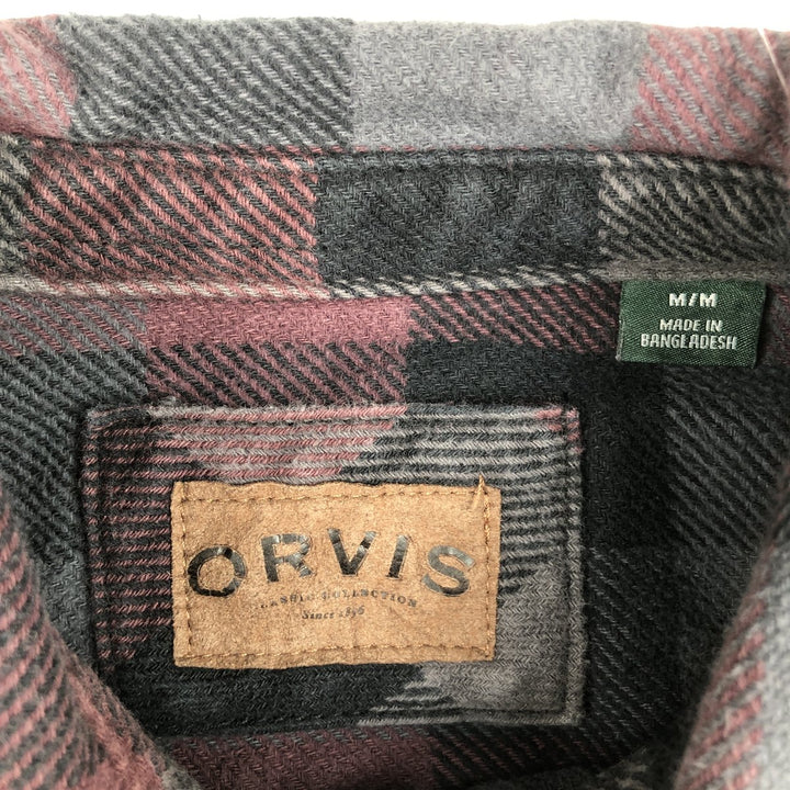 ORVIS Long Sleeve Flannel Check Shirt, Men's Size M cotton purple type Vintage Second Hand