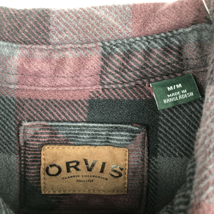 ORVIS Long Sleeve Flannel Check Shirt, Men's Size M cotton purple type Vintage Second Hand