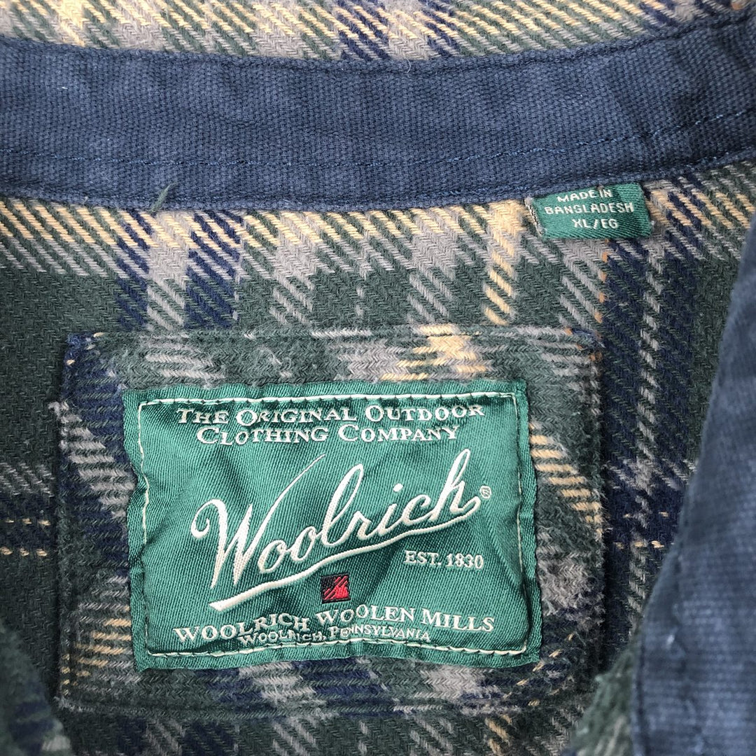 2000'S WOOLRICH Long Sleeve Flannel Check Shirt, Men's Size XL cotton green type Vintage Second Hand