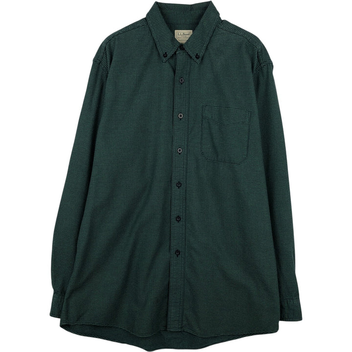 90s-00'S LLBean Traditional Fit Houndstooth Pattern Long-Sleeve Button-Down Light Flannel Shirt, Men's Size L (approx.) cotton green type Vintage Second Hand