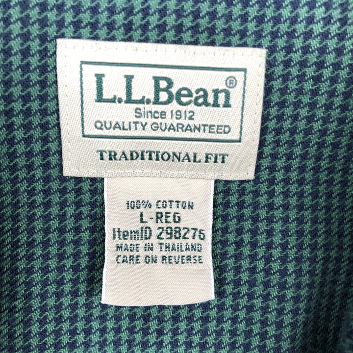 90s-00'S LLBean Traditional Fit Houndstooth Pattern Long-Sleeve Button-Down Light Flannel Shirt, Men's Size L (approx.) cotton green type Vintage Second Hand