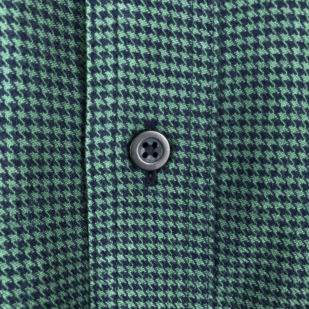 90s-00'S LLBean Traditional Fit Houndstooth Pattern Long-Sleeve Button-Down Light Flannel Shirt, Men's Size L (approx.) cotton green type Vintage Second Hand