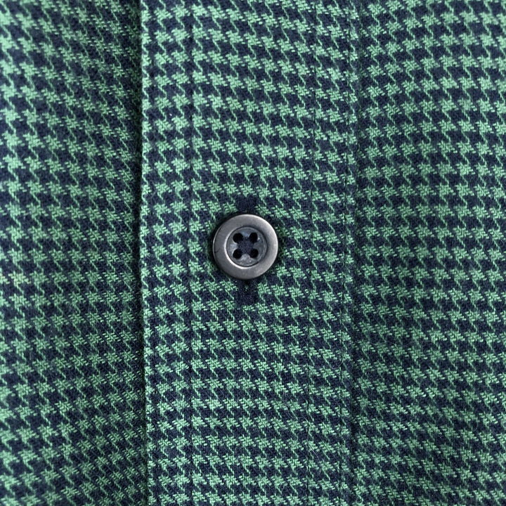 90s-00'S LLBean Traditional Fit Houndstooth Pattern Long-Sleeve Button-Down Light Flannel Shirt, Men's Size L (approx.) cotton green type Vintage Second Hand