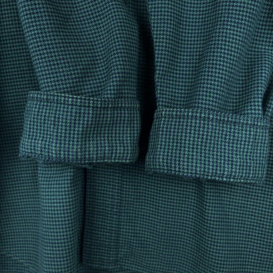90s-00'S LLBean Traditional Fit Houndstooth Pattern Long-Sleeve Button-Down Light Flannel Shirt, Men's Size L (approx.) cotton green type Vintage Second Hand