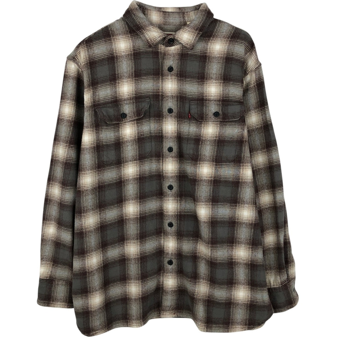 Levi's RELAXED Ombre Check Long-Sleeve Flannel Check Shirt, Men's Size L (approx.) cotton brown type Vintage Second Hand