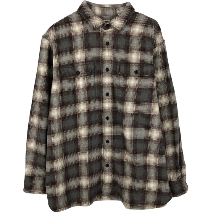 Levi's RELAXED Ombre Check Long-Sleeve Flannel Check Shirt, Men's Size L (approx.) cotton brown type Vintage Second Hand
