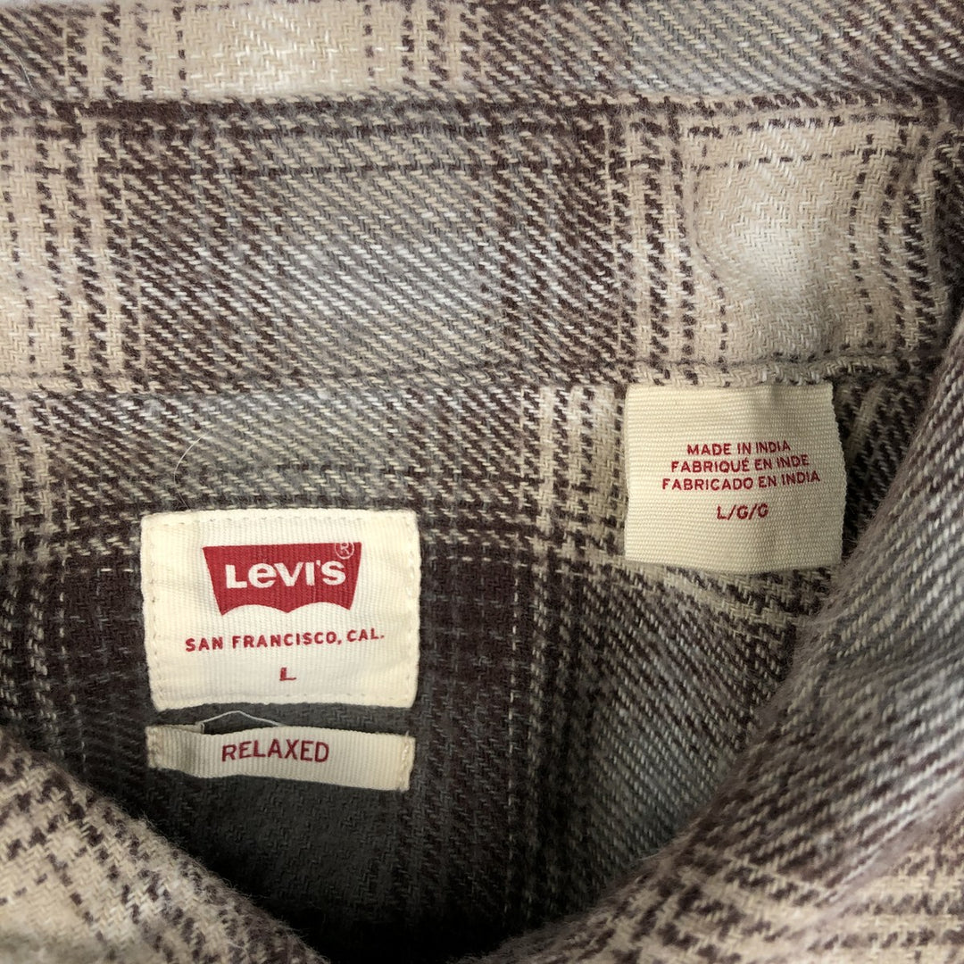 Levi's RELAXED Ombre Check Long-Sleeve Flannel Check Shirt, Men's Size L (approx.) cotton brown type Vintage Second Hand