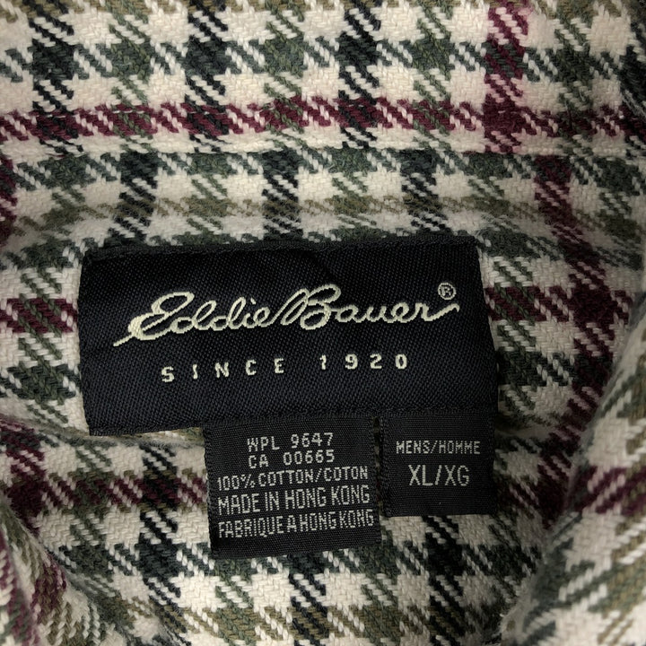 Eddie Bauer long-sleeved button-down flannel check shirt, men's size XL cotton white type Vintage Second Hand